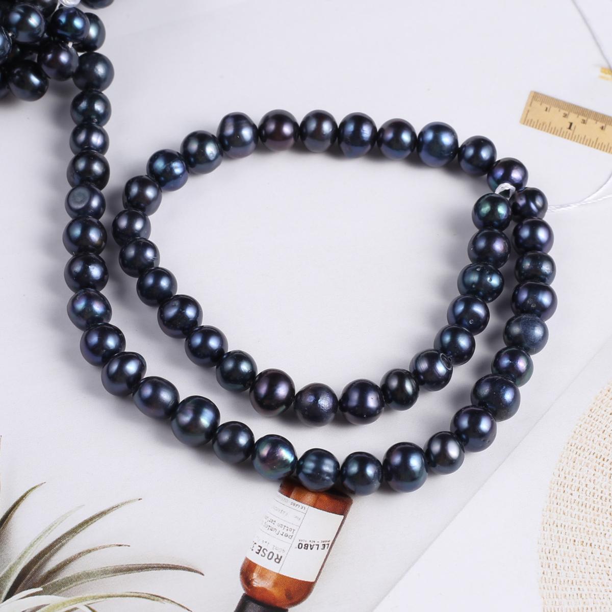 1String, Black Natural Freshwater Pearls, 7-8mm, Handmade Near Round Pearl Beads for Jewelry Making DIY, Cheapest Items Available 36cm 1String/7-8mm-36cm чёрный