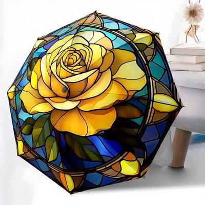 1pc Rose Window Auto Open/Close Umbrella, Portable Folding Umbrella for Travel,suitable As a Gift for Various Festivals