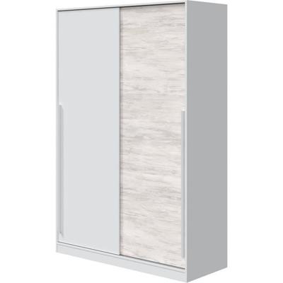 Wardrobe TOP - Decor White Artik and Nodi Oak - 2 Sliding Doors - H200 X L121 X D50 Cm