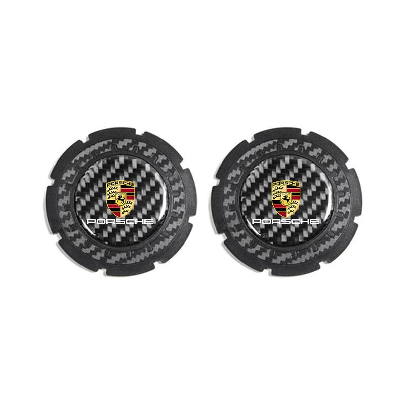 2Pcs Car Carbon fiber Non-slip Water Coaster Leather Interior Pad Holder For Porsche Cayenne Panamera Macan 911 718 Cayman 918YC3