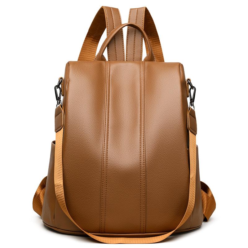 

Retro Soft Leather Backpack Large Capacity Multi-Function Shoulder Bag Commuter Backpack жёлтый