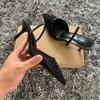 Black Embroidered Mesh Slingback High Heels Sandals for Women  Shoes Woman Elegant Style Wedding Party Pumps