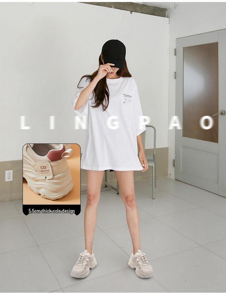 Yang Mi Style Women's Dad Shoes - 2025 Autumn: Thick-Soled, Height-Increasing, Breathable Mesh, Lightweight, Versatile Sneakers
