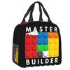 Custom Brick Builder Blocks Master Builder Insulated Lunch Tote Bag for Women Resuable Cooler Thermal Food Lunch Box Children