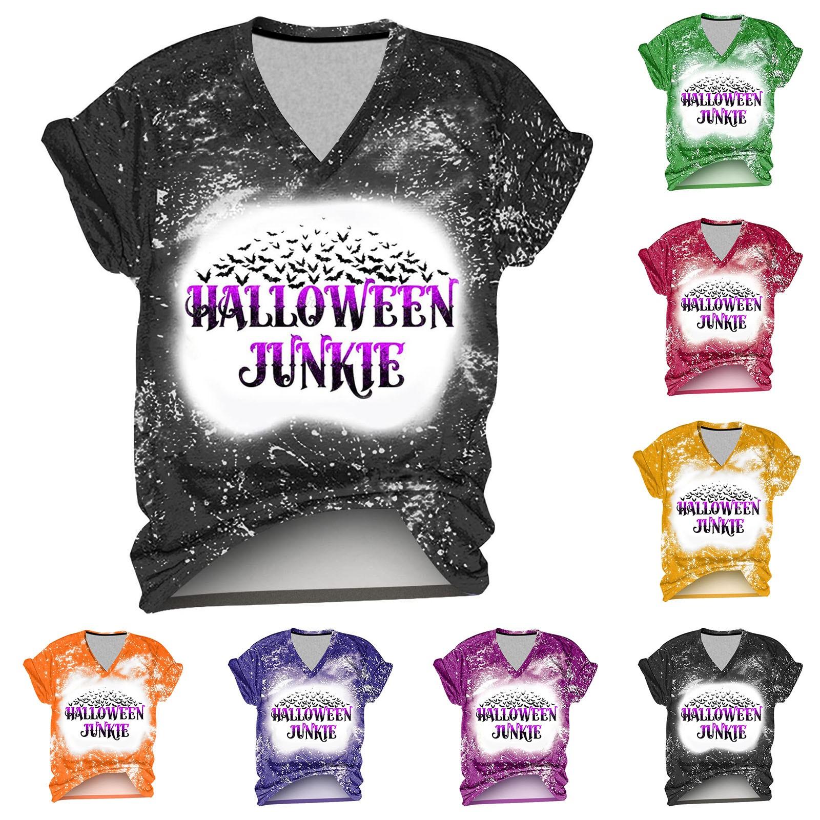 

Женский модный повседневный свободный топ с короткими рукавами и рисунком Хэллоуина