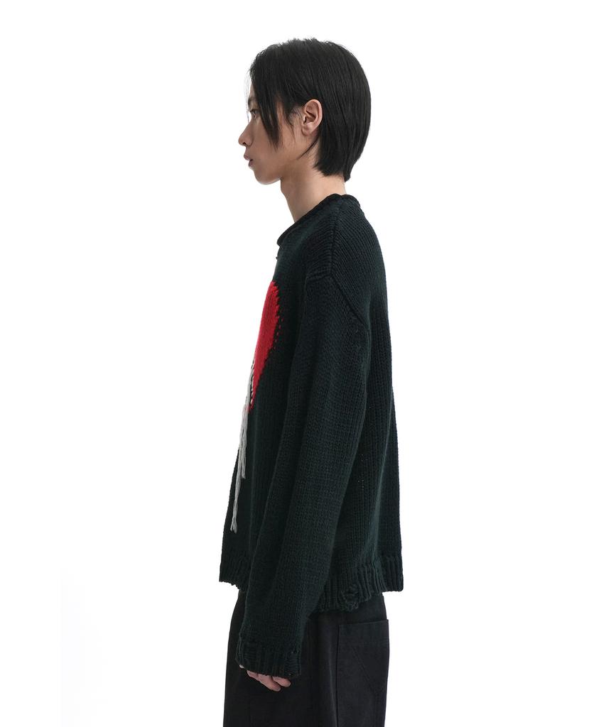 Opeunyadeu(Owai) Heart Stitch Destroyed Knit - Black