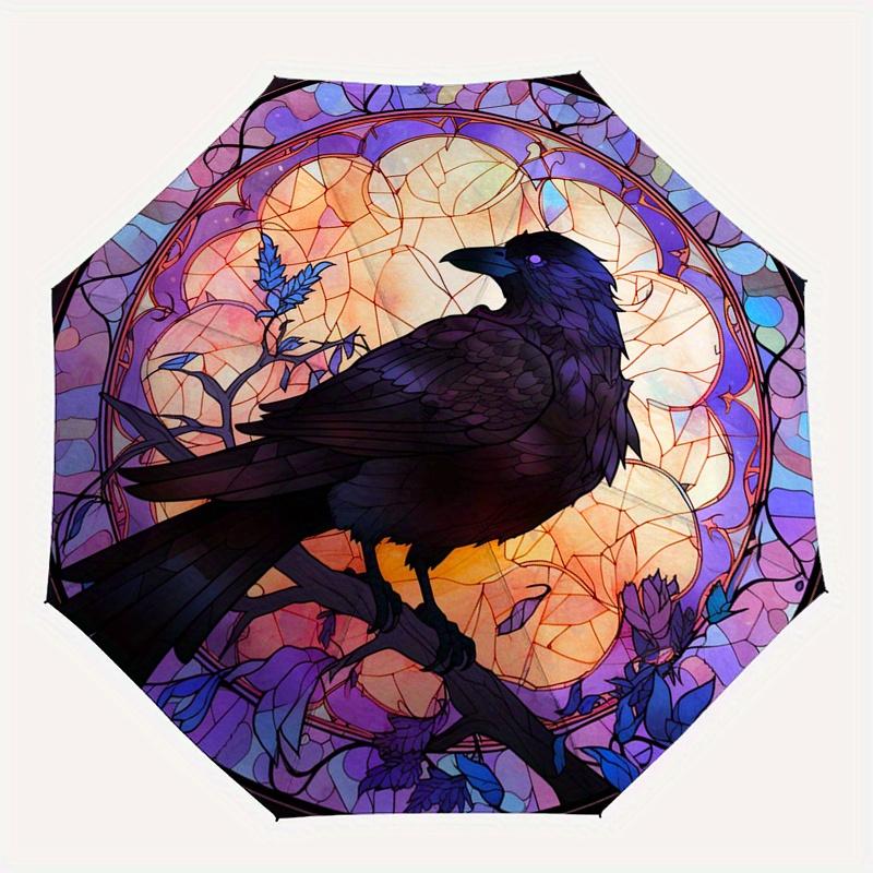 Stained Raven Wall Art: Unique Home DecorUmbrella, Portable 3-Fold Compact Umbrella,Christmas Gift ES611