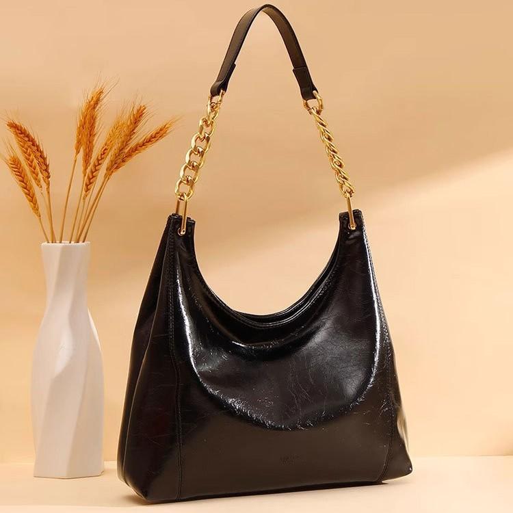 Veľkokapacitná čierna reťazová taška pod pazuchu, dámska jednoramenná crossbody taška do práce na jar a leto