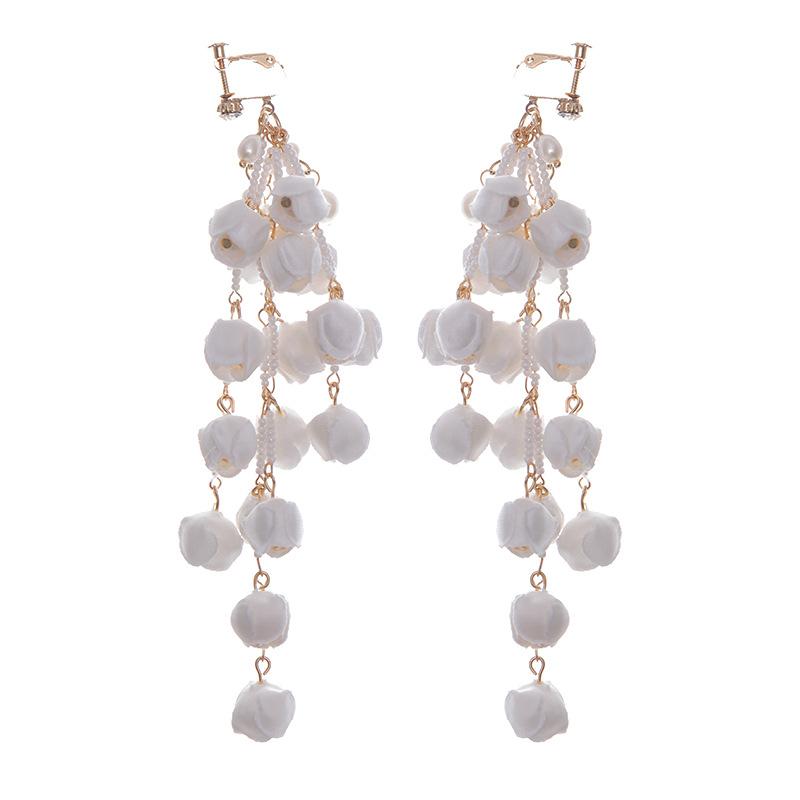 Gentle White Flower Tassel Earrings Headdress Accessories White Dress Performance Earrings