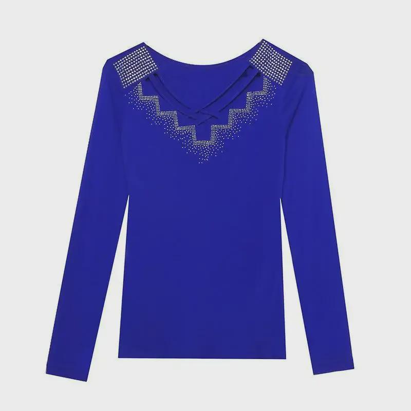 Autumn 2022 Fashion: Slim Fit V-Neck Long-Sleeve Women's Top with Mesh and Sparkling Detailing