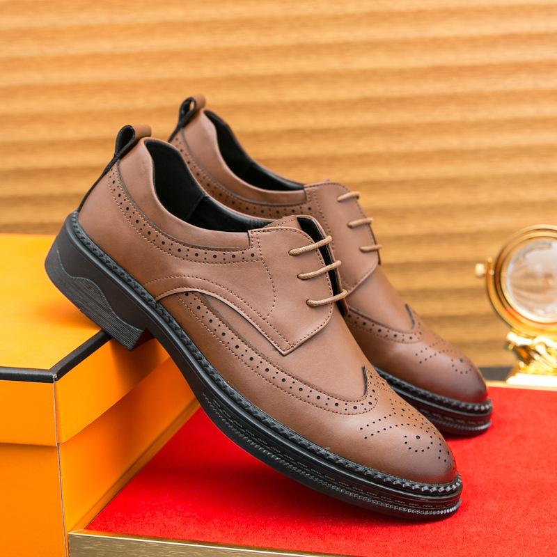 Spring and Autumn Leather Shoes Men's Brock Business Dress Leather Shoes Men's Wedding Groom Shoes