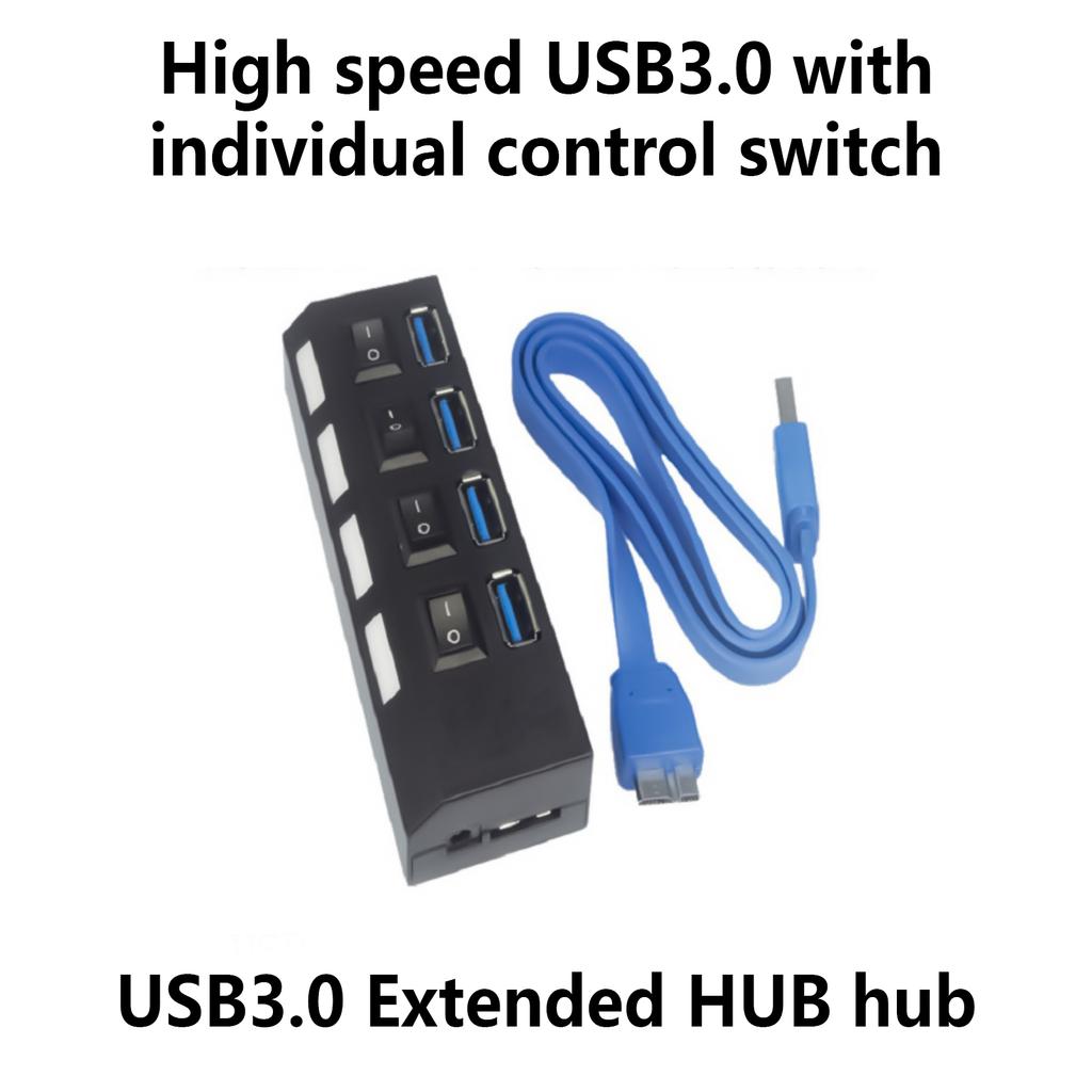 USB 3.0 Hub Power Adapter Multi USB Splitter 7 Port Multiple USB 3.0 2.0 Hub Expander USB Hub with Switches for PC Desktop