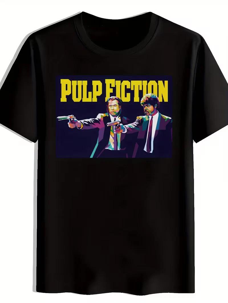 [Pulp Fiction T-Shirt] Black Men s Pulp Fiction Graphic T-Shirt | Casual Crew Ne L