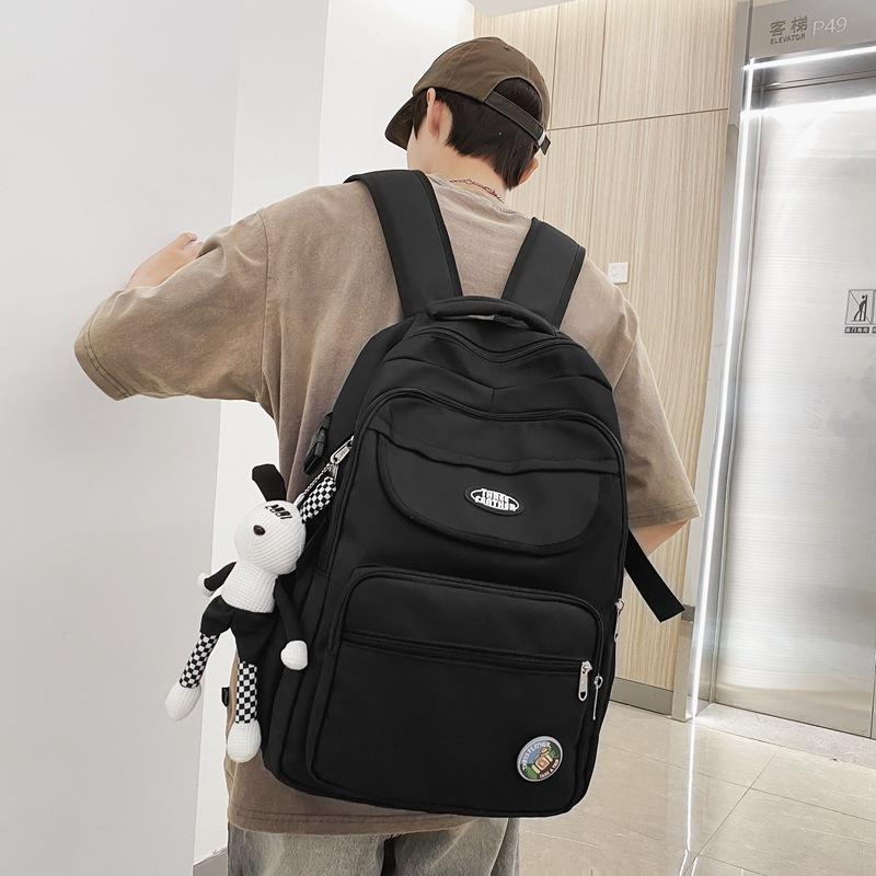 Schoolbag Solid Color Simple Korean Edition Campus Casual Backpack Large Capacity Middle and High School Student Backpack Lightweight Couple Travel