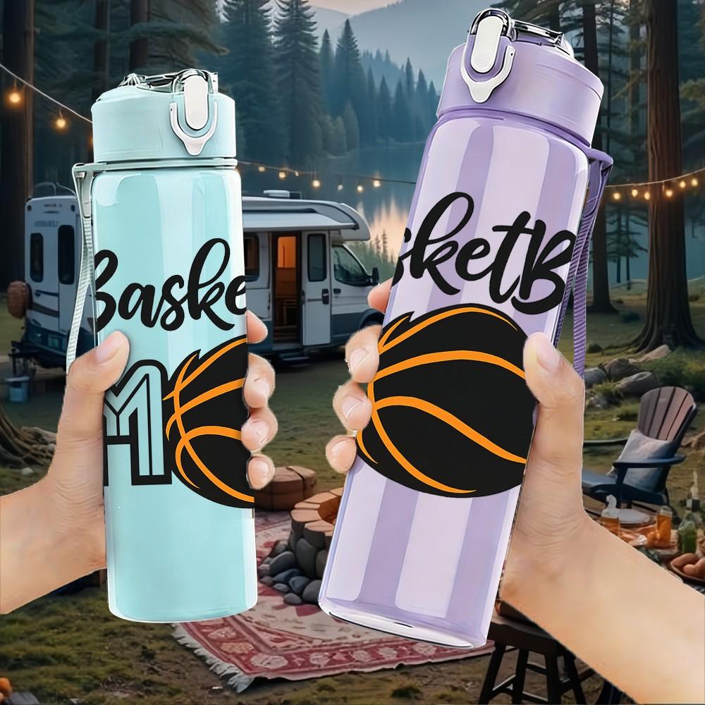 1PC Basketball Mom Sport Logo Print 750ml Color Plastic Sports Water Bottle Leakproof Flip Straw Lid Suitable for Sports Office Home Use