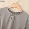 ZANZEA Women Casual Round Neck Lace Splice Half Sleeve Blouse