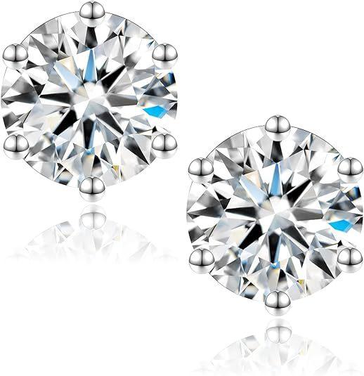 New S925 Sterling Silver Setting Round Faceted Cut Moissanite Diamond Women Ear Stud Earring Pair Fine Jewelry for Women Men