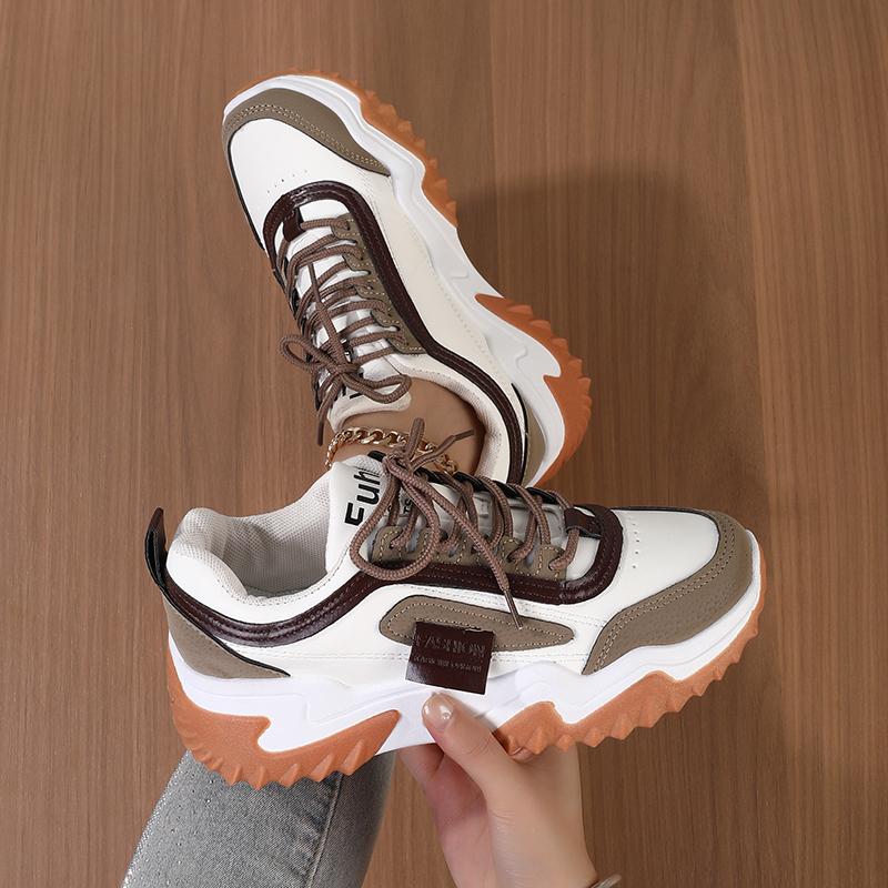 Dámské botyinsTátovy botyNové Jaro a Podzim Univerzální Bílé Tenisky na Silné Podrážce Internetová Celebrita - Prodej Neformální Sp