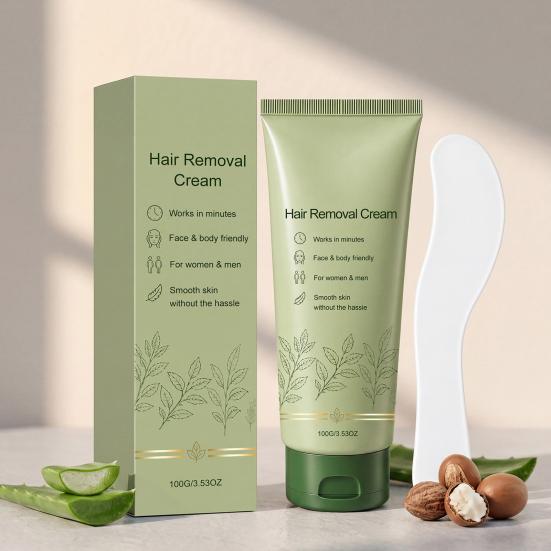 Crema Depilatoria 100G con Spatola, Senza Dolore per Uomini Donne, Crema Depilatoria Delicata per Viso Corpo Gambe Braccia Ascelle Bikini