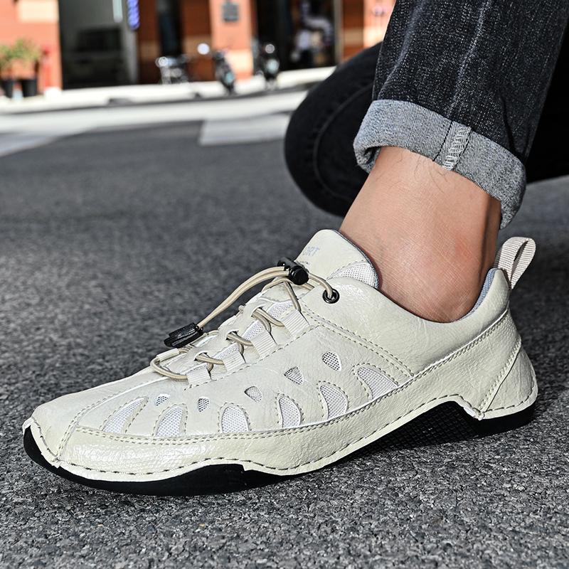 Mesh Breathable Outdoor Men's Sports Shoes Flat Bottomed Anti Slip Wear-resistant Leather Casual Shoes Comfortable Driving Shoes