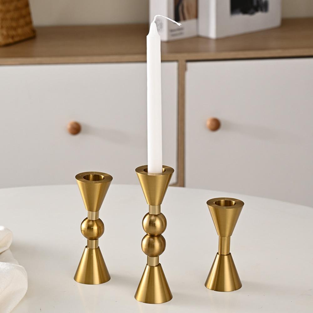 3Pcs Gold Candlestick Holders Table Centerpiece Brass Taper Candle Holders Home Decorations Decorative Candle Holder