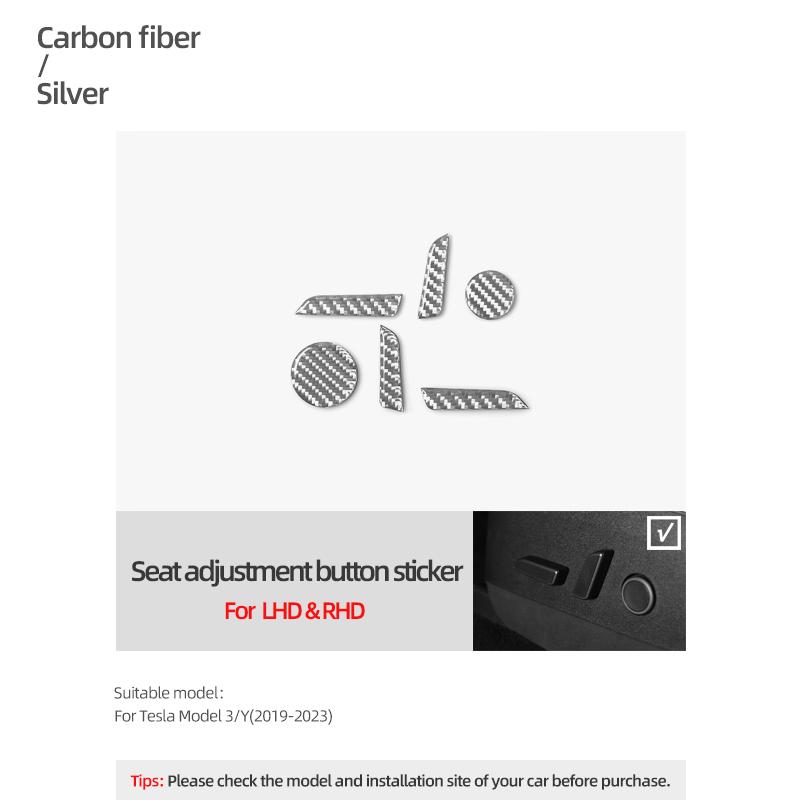 For Tesla Model 3 Model Y 2019-2026 Carbon Fiber Seat Adjustment Buttons Trim Protect Stickers Car Interior Tuning Accessories