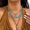 3Pcs/Set Vintage Hat Cowboy Boot Pendant Necklace for Women Bohemian Blue Stone Beads Chain Choker Daily Jewelry Y2K Accessories