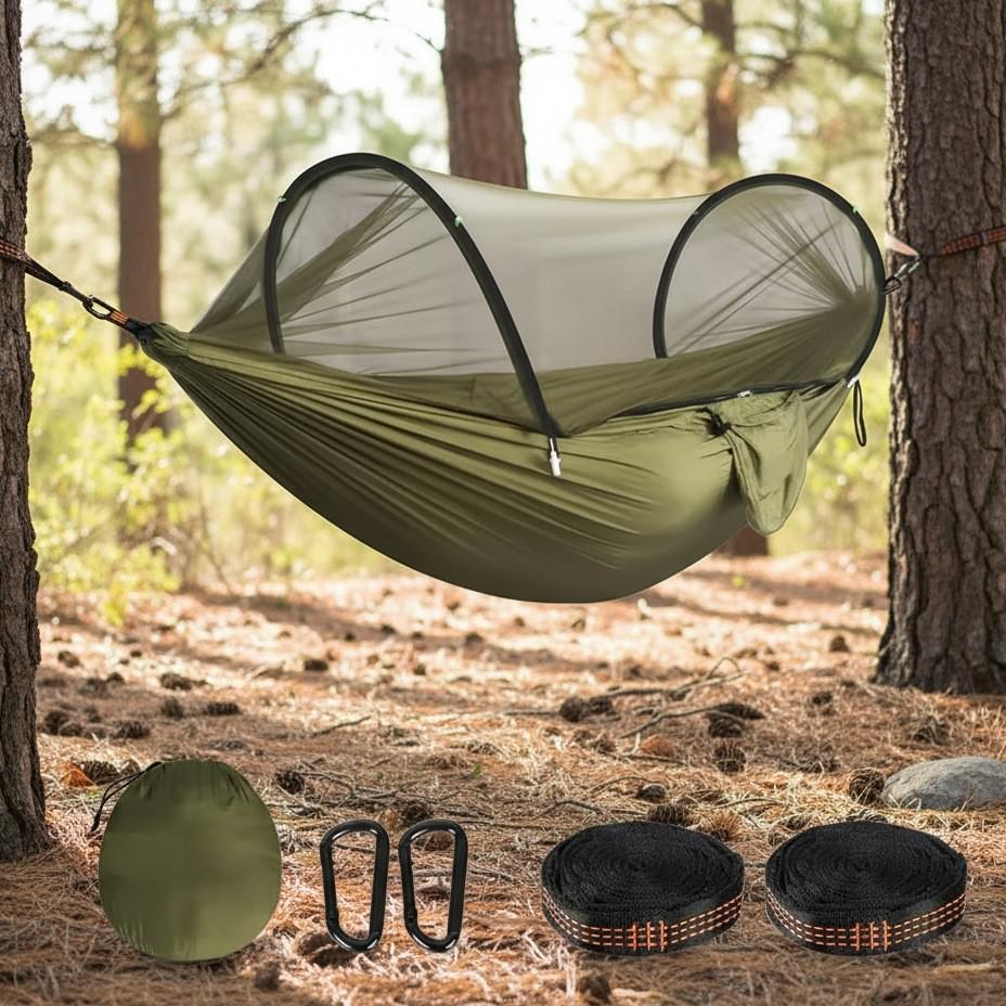 Portable Anti-Mosquito Camping Hammock with Automatic Quick-Opening
