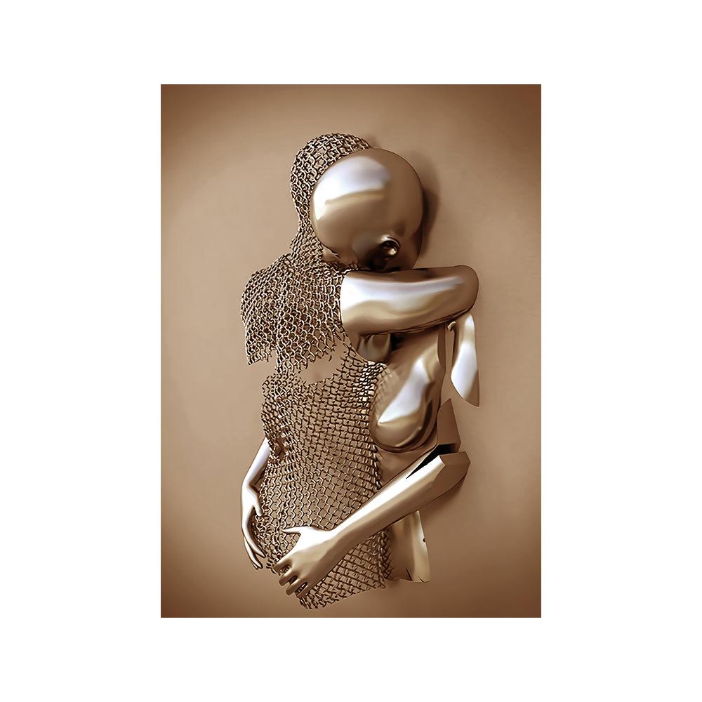 3D Modern Metal Figure Statue Art Canvas Painting Romantic Abstract Posters and Prints Wall Pictures for Living Room Home Decor