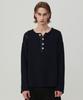 BEYOND CLOSET [Collection Line] Archive Heavyweight Cotton Damaged Detail Henley Neck Knit Navy