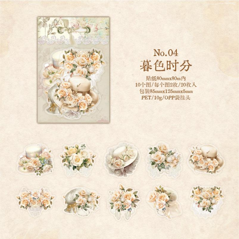 1pack/20Pcs Retro Literary Flower Sticker Set European Classical DIY Handmade Album Scrapbooking Decorative Paper Supplies