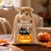 Trick or Treat Party Souvenirs 2Pcs Halloween Pumpkin Drawstring Bags for Candy Treats, Retro Burlap Rustic Linen Goodie Bags, Portable Kids