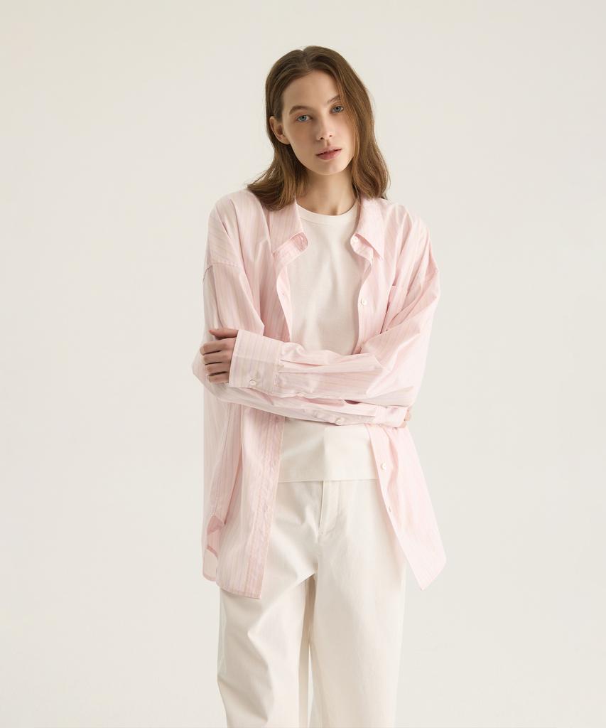 Oteumilkape Oversized Striped Button-Up Shirt - Pink