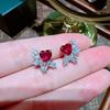 Women Jewelry Set Heart Shaped Ruby Diamond Earrings Red Corundum Ring Love Necklace Gift for Her