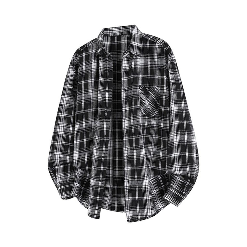 Men's Retro Plaid Single-Breasted Loose Casual Lapel Long Sleeved Jacket