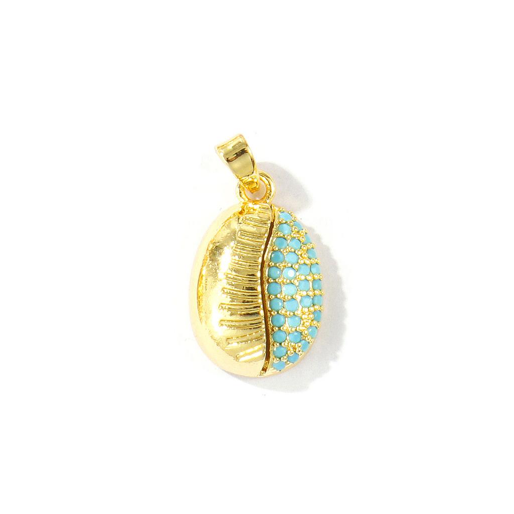 2 Pcs Blue Cubic Zirconia Ocean Charms Starfish Mermaid Conch Sun Shaped Melon Brass 18K Gold Plated Pendants For DIY Necklace