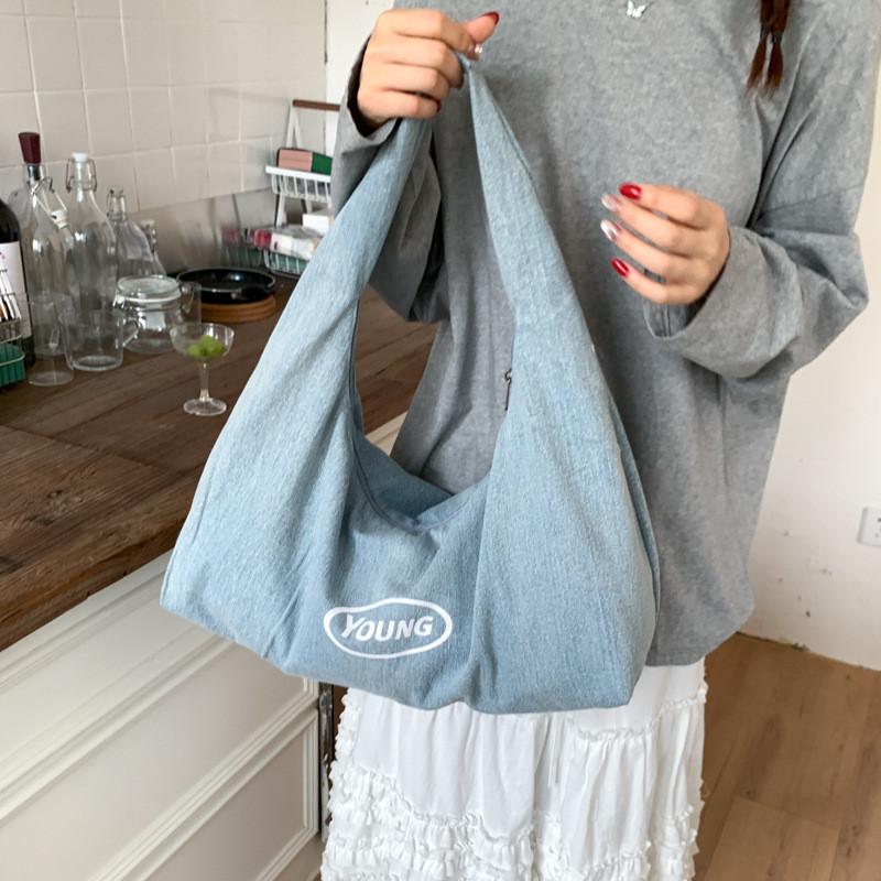 IELGY Ladies Tote Bag Denim Fashion All-Match Large-Capacity Commuter One-Shoulder Armpit Bag