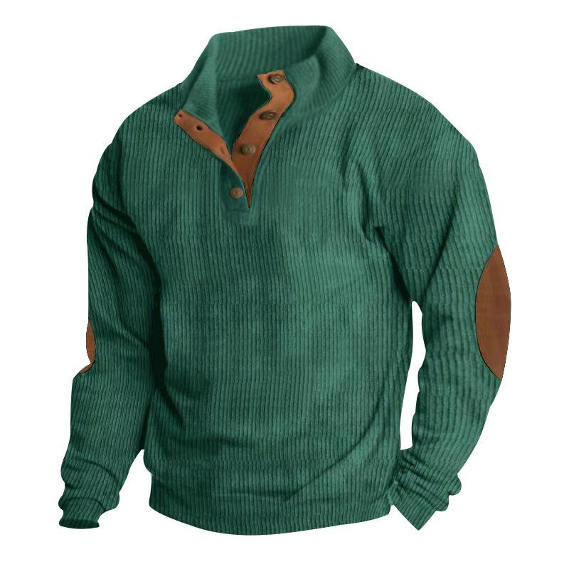 Herren Pullover Outdoor Casual Geknöpft Stehkragen Langarm Pit Strip Cord Sweatshirt Herbst Winter Mode