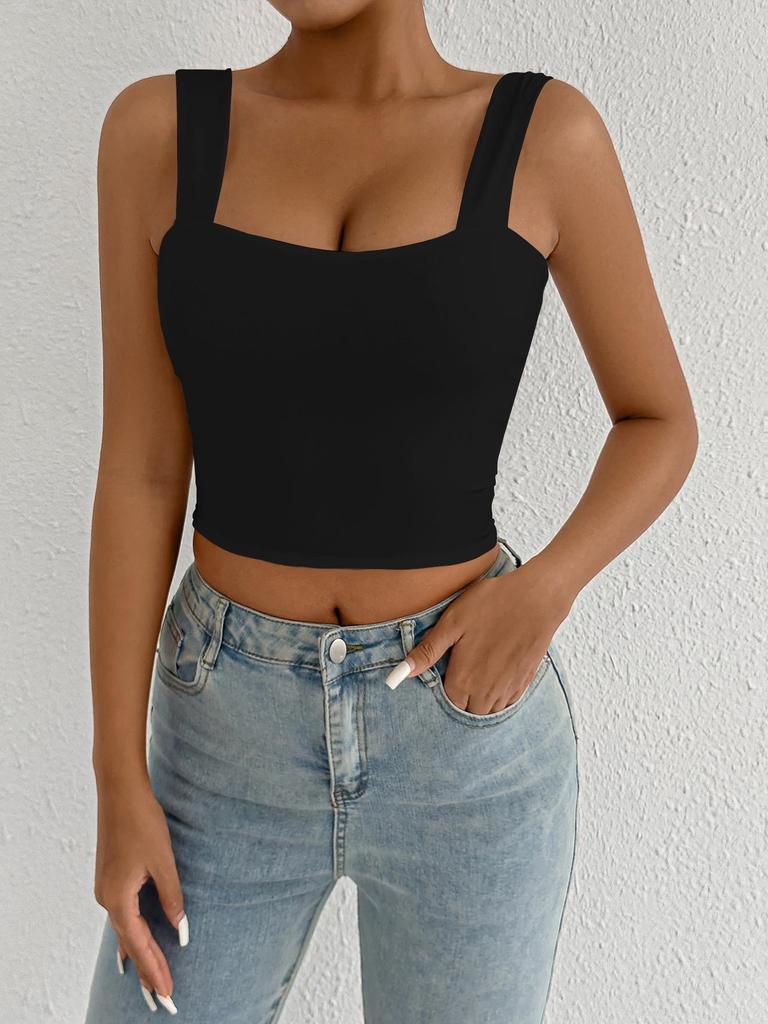 2026 Spring/Summer Women's Wide Shoulder Camisole: Double Layer Fabric, Slim Fit, Not See-Through