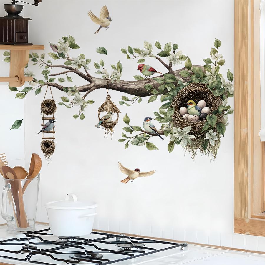 Süßer Vogel & Ast Wandaufkleber Selbstklebende Wandmalerei Kunst Heimdeko für Wohnzimmer Schlafzimmer Arbeitszimmer
