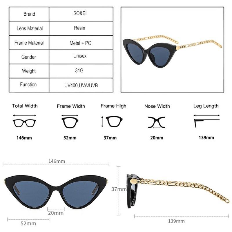 Retro Cat Eye Colorful Sunglasses Women Brand Designer Trending Men Metal Chain Shades UV400 Dark Green Sun Glasses