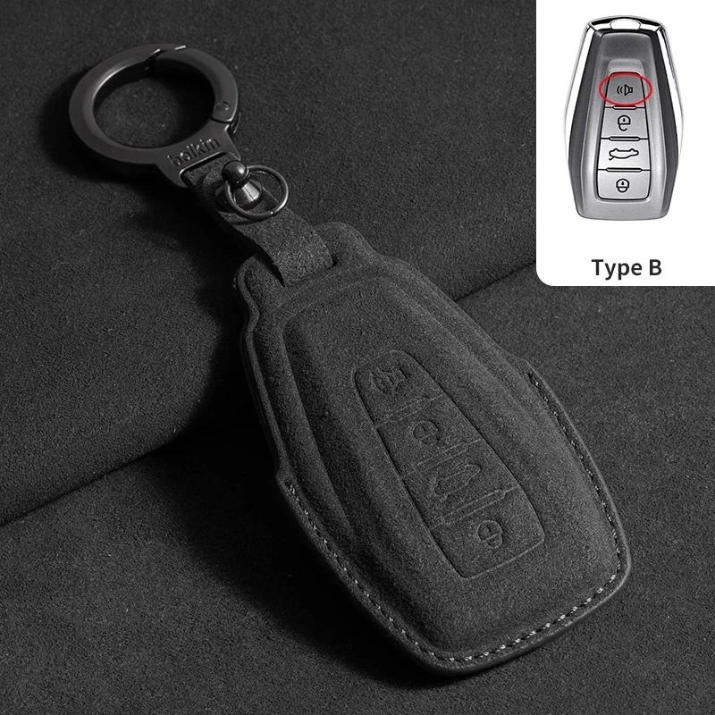 Suede Car Key Case Cover Protector Shell For Geely Coolray X6 X7 EX7 2024 Geometry C Emgrand UV GT GC9 Auto Styling Fob Holder