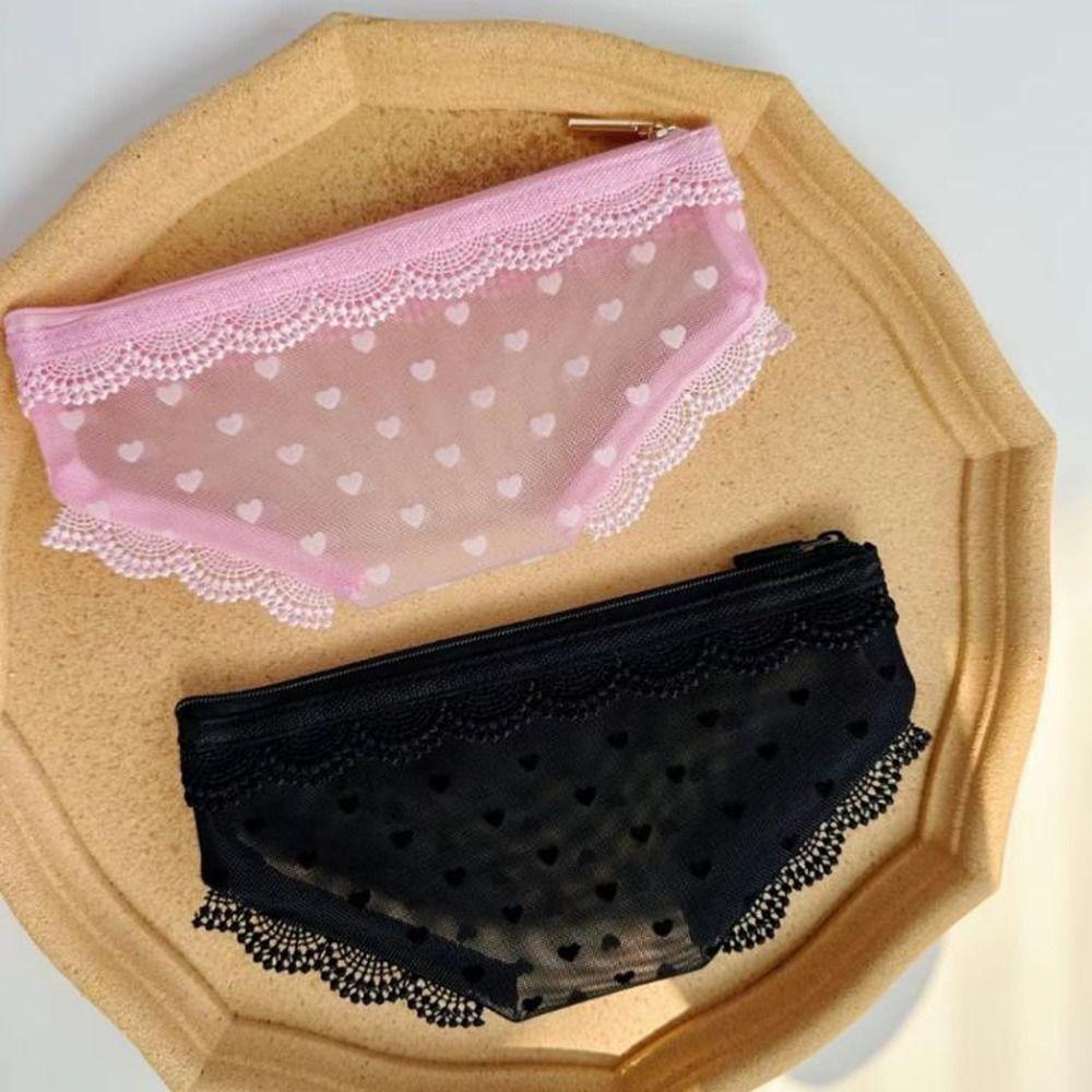 Mesh Briefs Shape Cosmetic Bag Korean Style Decorative Mesh Toiletry Bag with Zipper Jewelry Organizer Travel Storage Bag