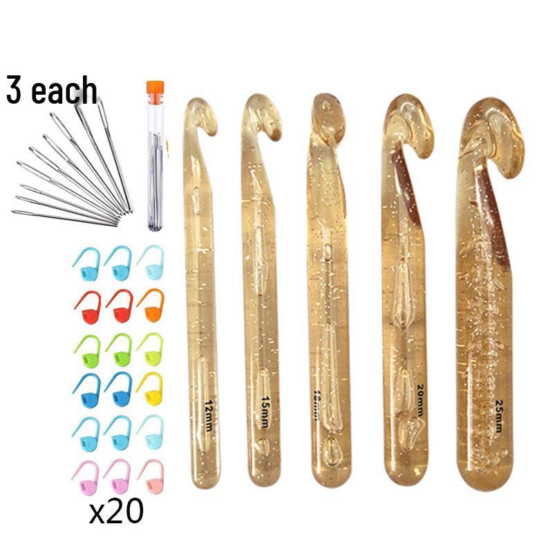 Transparent Thickened Crystal Crochet Hook Set: 5-Piece for Thick Yarn Knitting