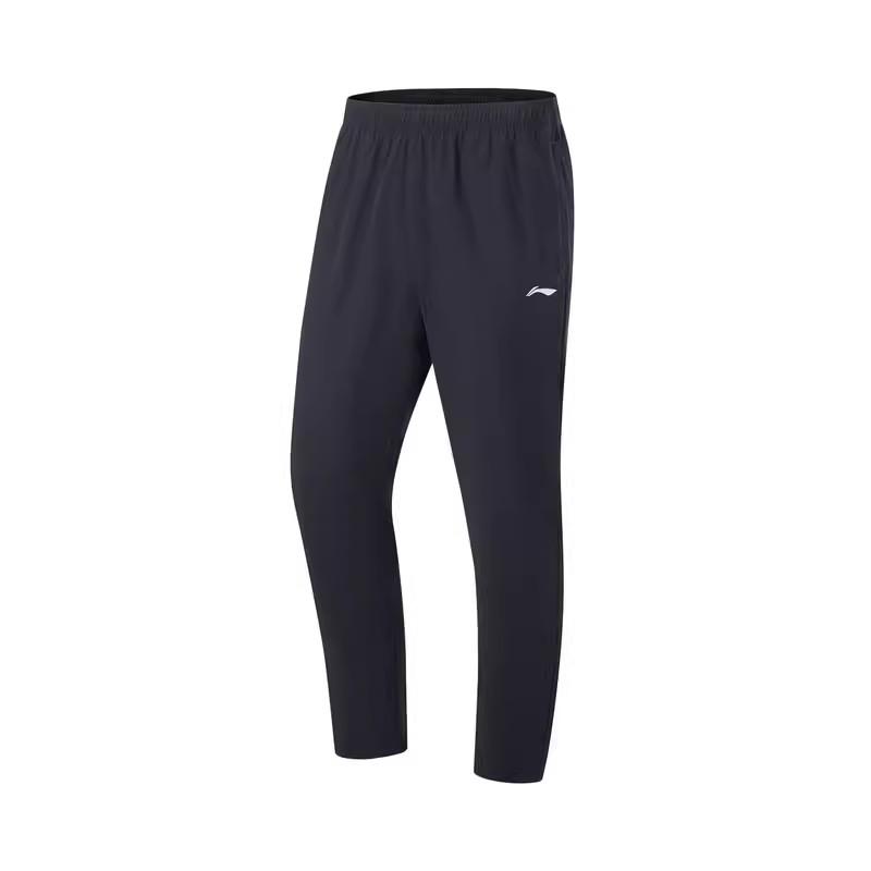 Li Ning Fitness Series Solid Color Mid Waist Comfortable Versatile Breathable Tapered Knit Sports Pants Men pants Black YYKU193-2