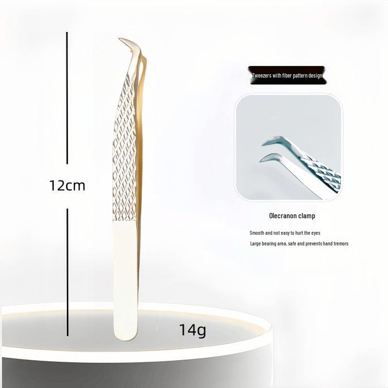 High Precision Diamond Pattern Eyelash Tweezers with Stainless Steel Fiber Tip