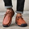 Fashion New Fashionable Leather Men's Casual Shoe  Solid-Color Comfortable Driving Shoe  Breathable And Anti-Slip Lace -Up Driving Shoes