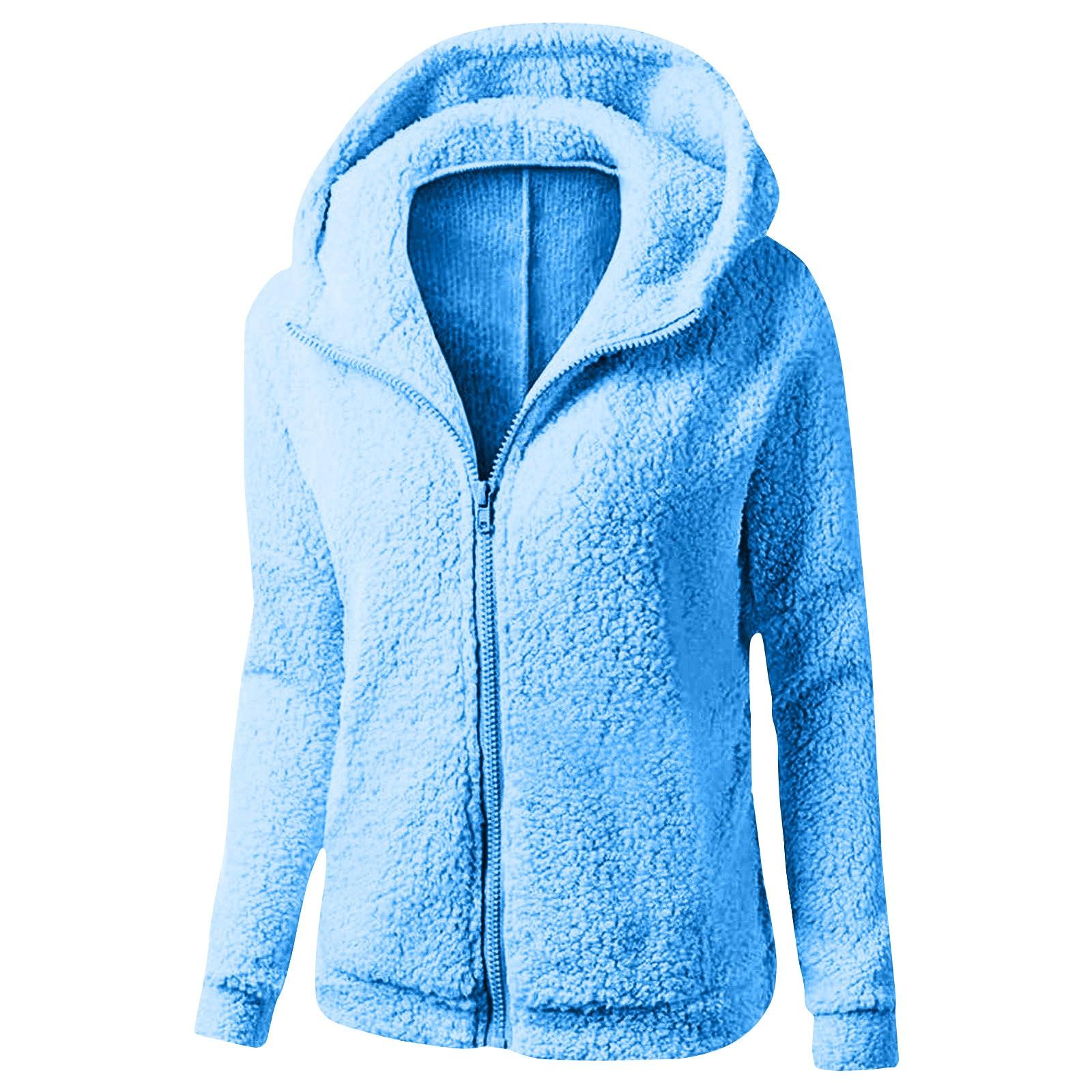 Женское зимнее пальто с капюшоном из плюша, толстовка на молнии XXL светло-синий