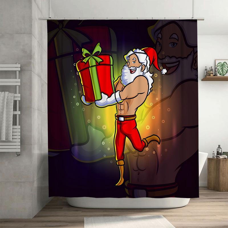

Tu Christmas Santa Claus Shower Curtain Festive Holiday Bathroom Decor Reindeer Elk Pattern Waterproof Home Xmas Gift Novelty Ba W60H190(CM)-1 Pcs