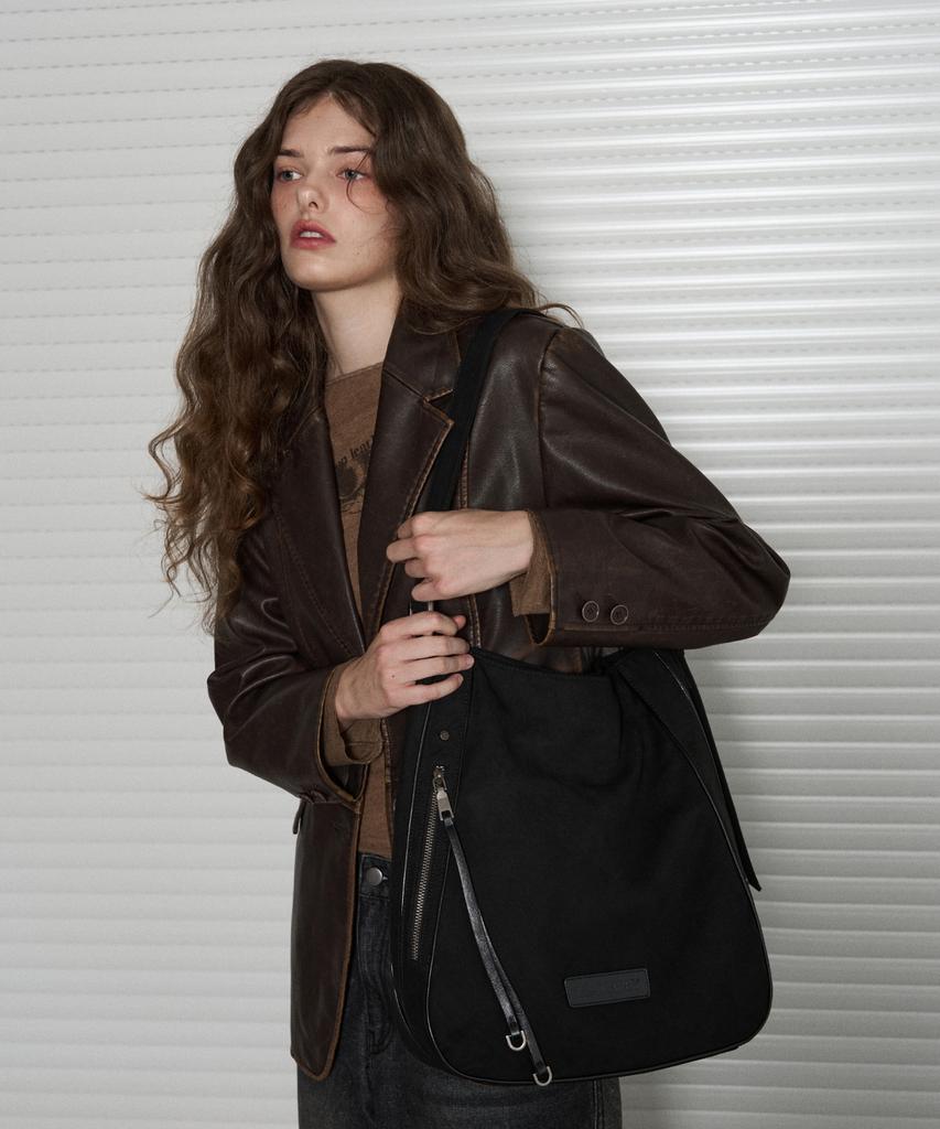 Leathery Brooklyn Suede Shopper Bag [Black]